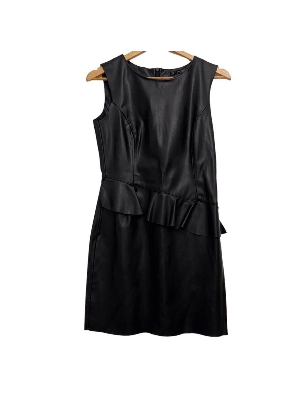 ZARA basics faux Leather sheath dress black bodycon sleeveless woven sexy medium